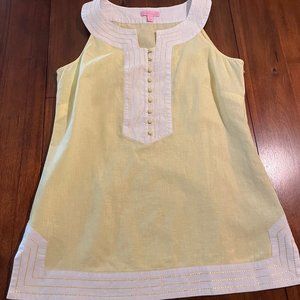 Lilly Pulitzer Yellow & White Sleeveless Linen Tunic Sz 8